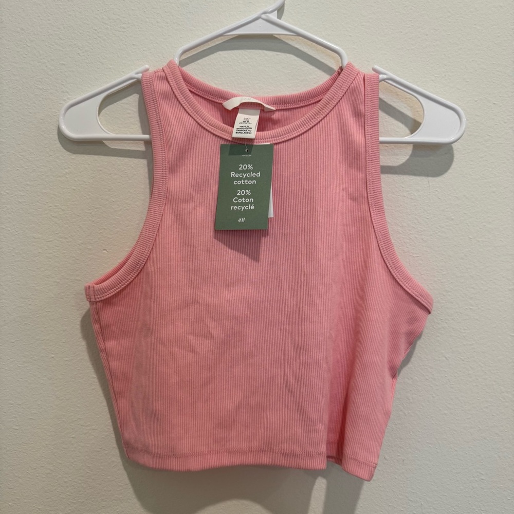 SET of TWO NWT H&M Pink and Blue Ribbed Crop Tops - Picture 3 of 10